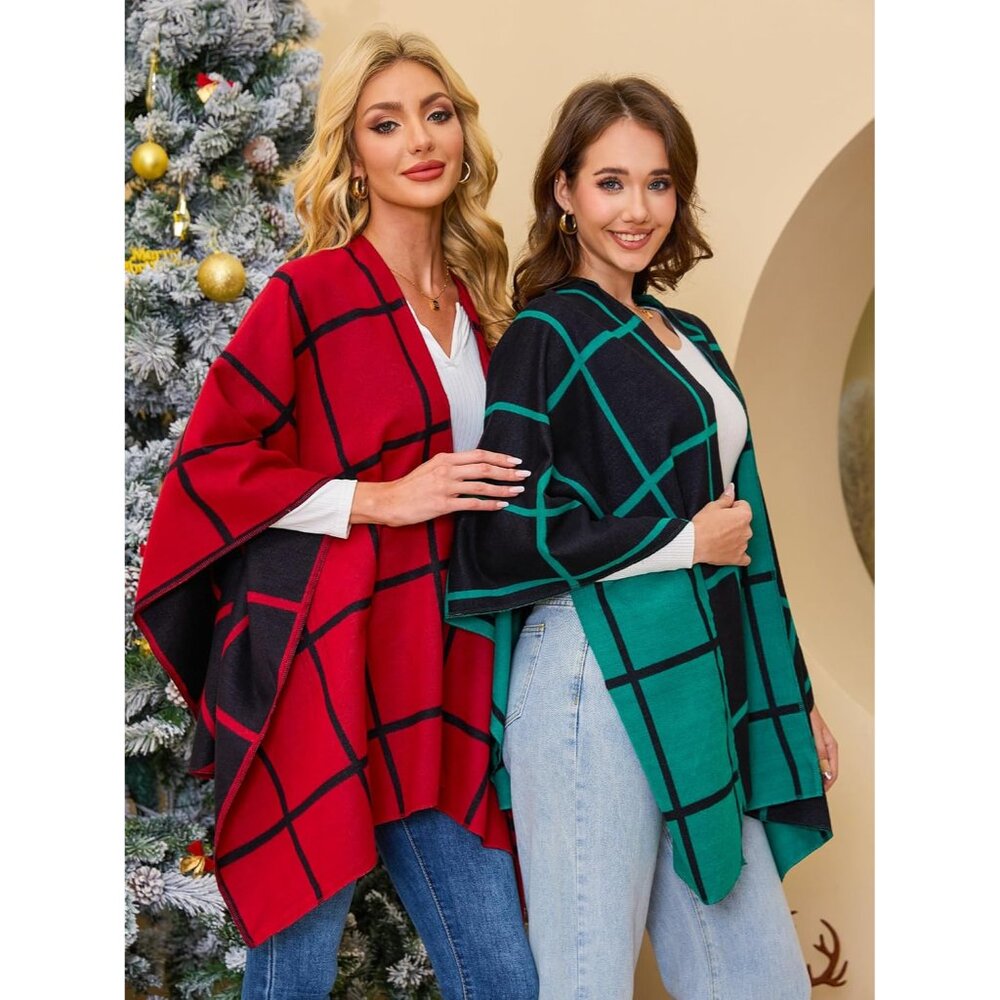 Women's Shawl Wrap Poncho Ruana Cape Open Front Cardigan Shawls for Fall Winter - Picture 3 of 7